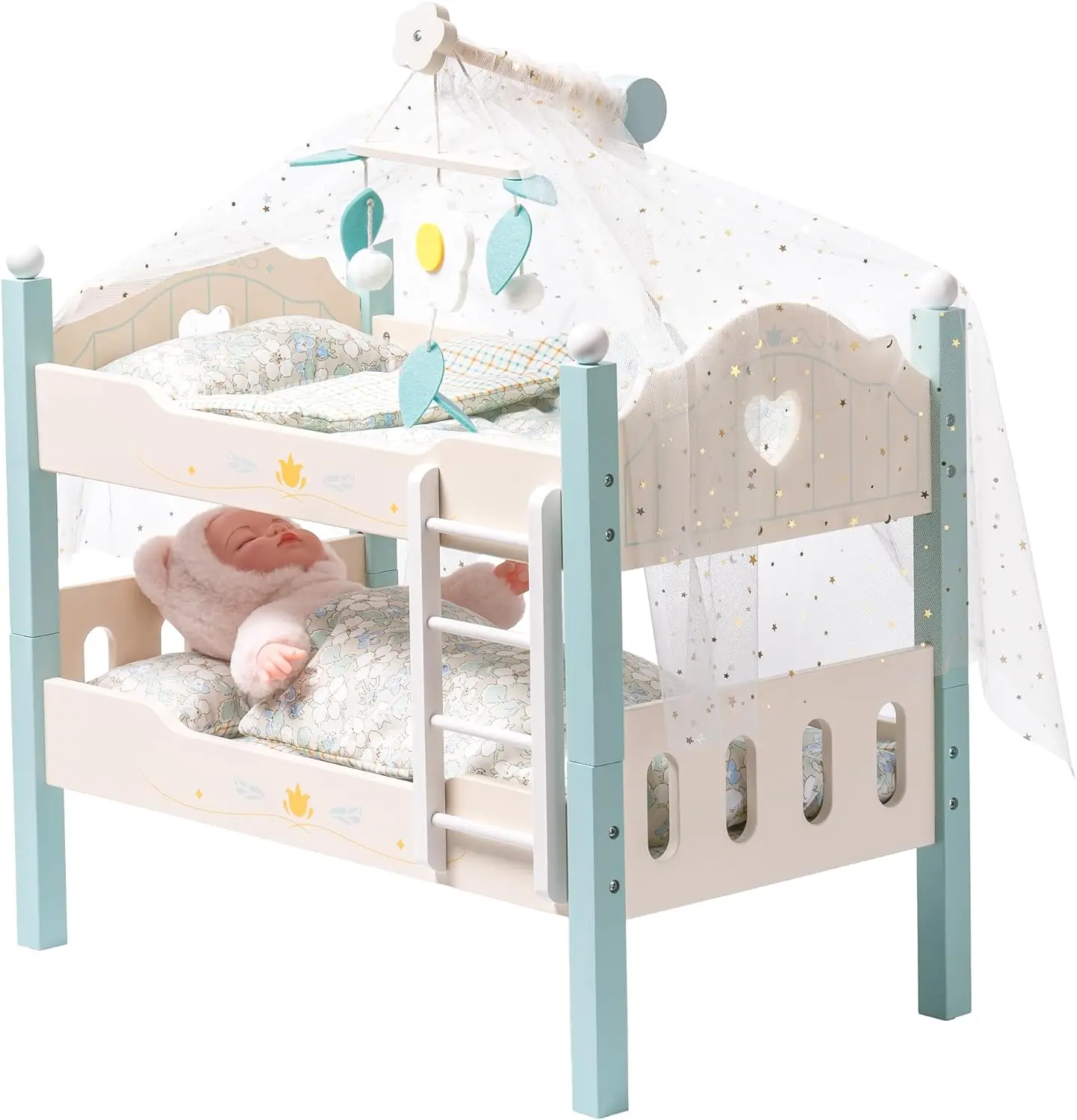 

Baby Doll Bunk Beds, Wooden Doll Cribs for 18 inch Dolls Furniture, Stackable Doll Bed Fits American Girl Doll (Blue, 2 Pcs Beds