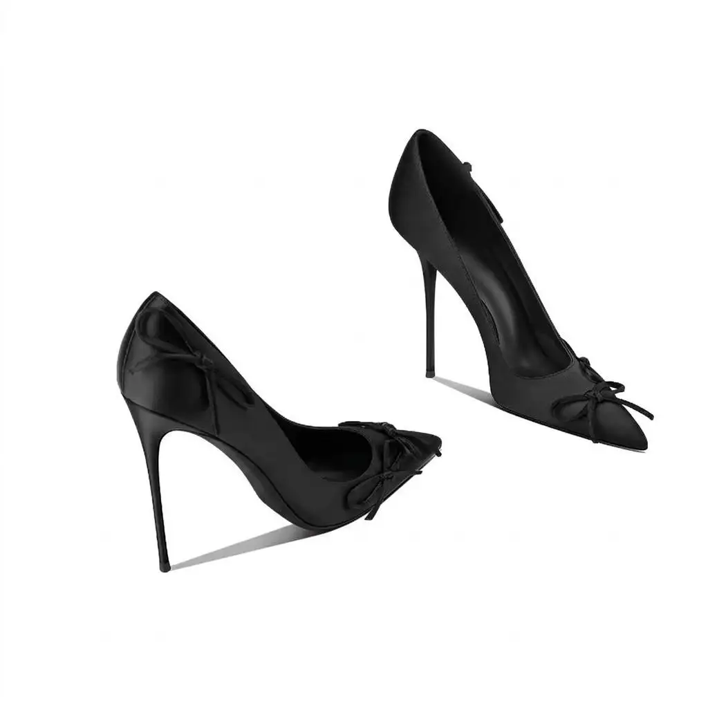 Autumn New Women Pointed-Toe Pumps, Bow-Knot Low-Vamp Dress Shoes, Slim Heel Elegant Party Heels