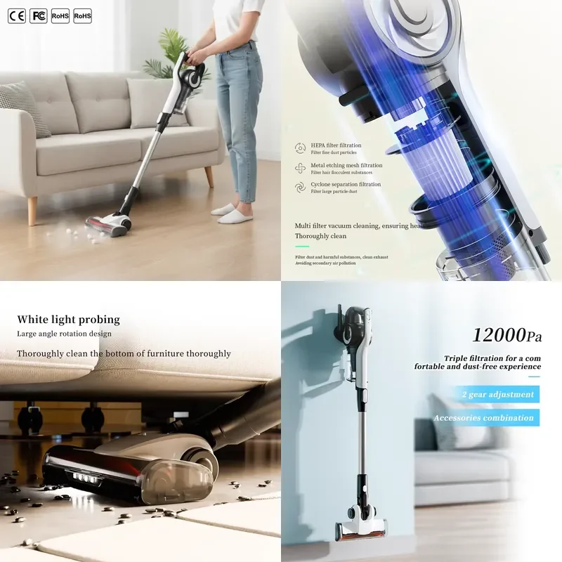 Dry and wet cordless lightweight portable HEPA filter vertical vacuum cleaner with brushless motor and bagless design