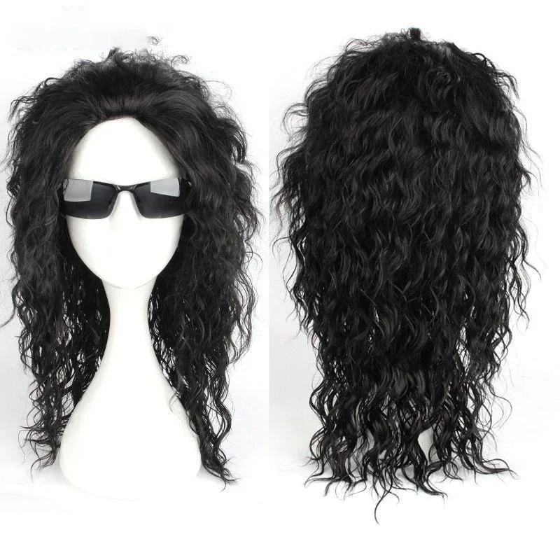 

New European and American Style Michael Jackson Black Wool Curl Medium Long Curly Hair Cosplay Men's Wig Wholesale