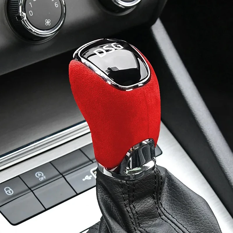 Car Gear Shift Knob Cover For Skoda Octavia Superb Kamiq Rapid Spaceback Yeti Alcan tara Suede Interior Styling Moulding Trim