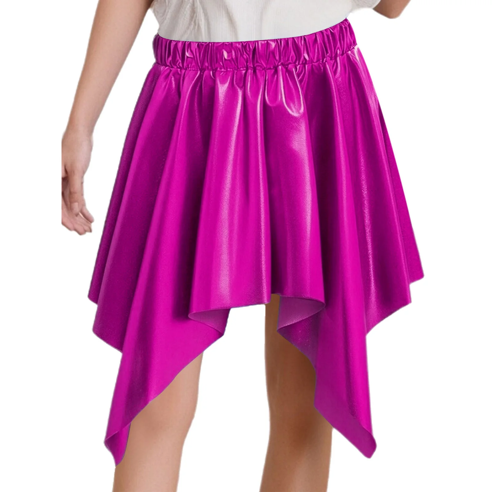 

Girls Metallic Shiny Hip Hop Jazz Street Dance Skirt Elastic Waistband Irregular Ruffled Scooter Skirts School Party Dancewear