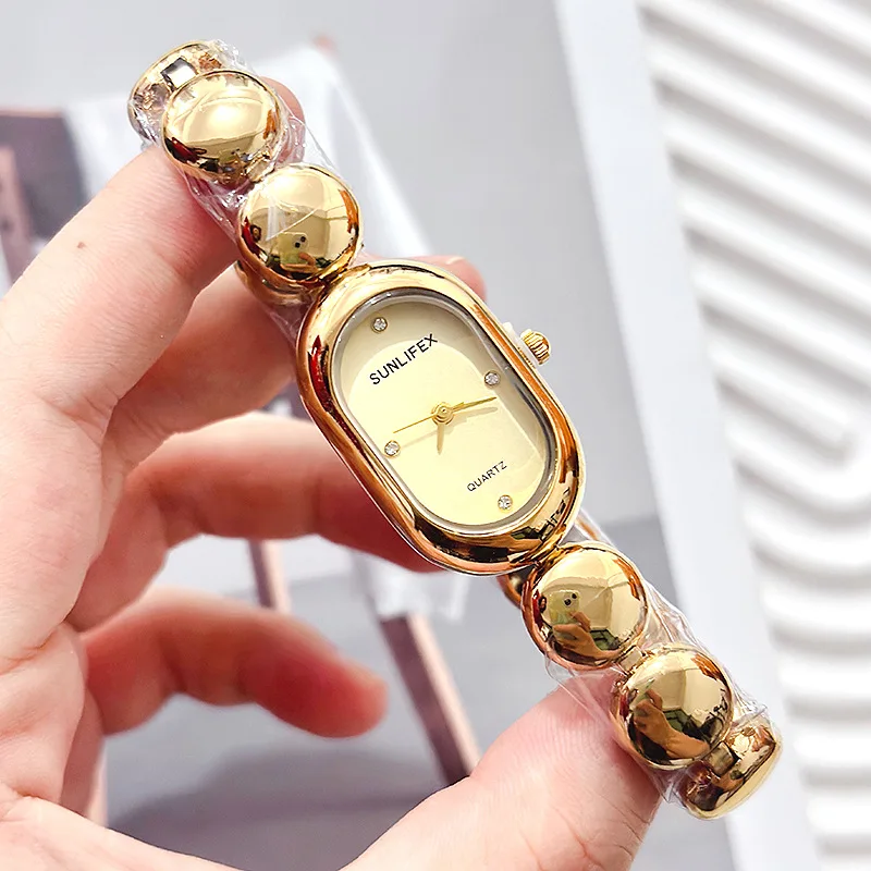 Vintage bracelet small light luxury literary retro small gold watch oval quartz watch elegant ladies watch female gift