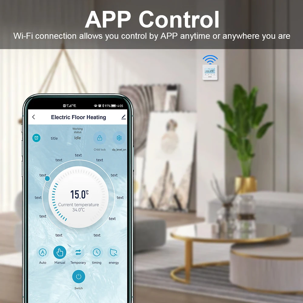 Tuya Smart Wifi 16A 230V AC Digital Electric Heating Temperature Controller LCD Programmable Room Air Floor Thermostat