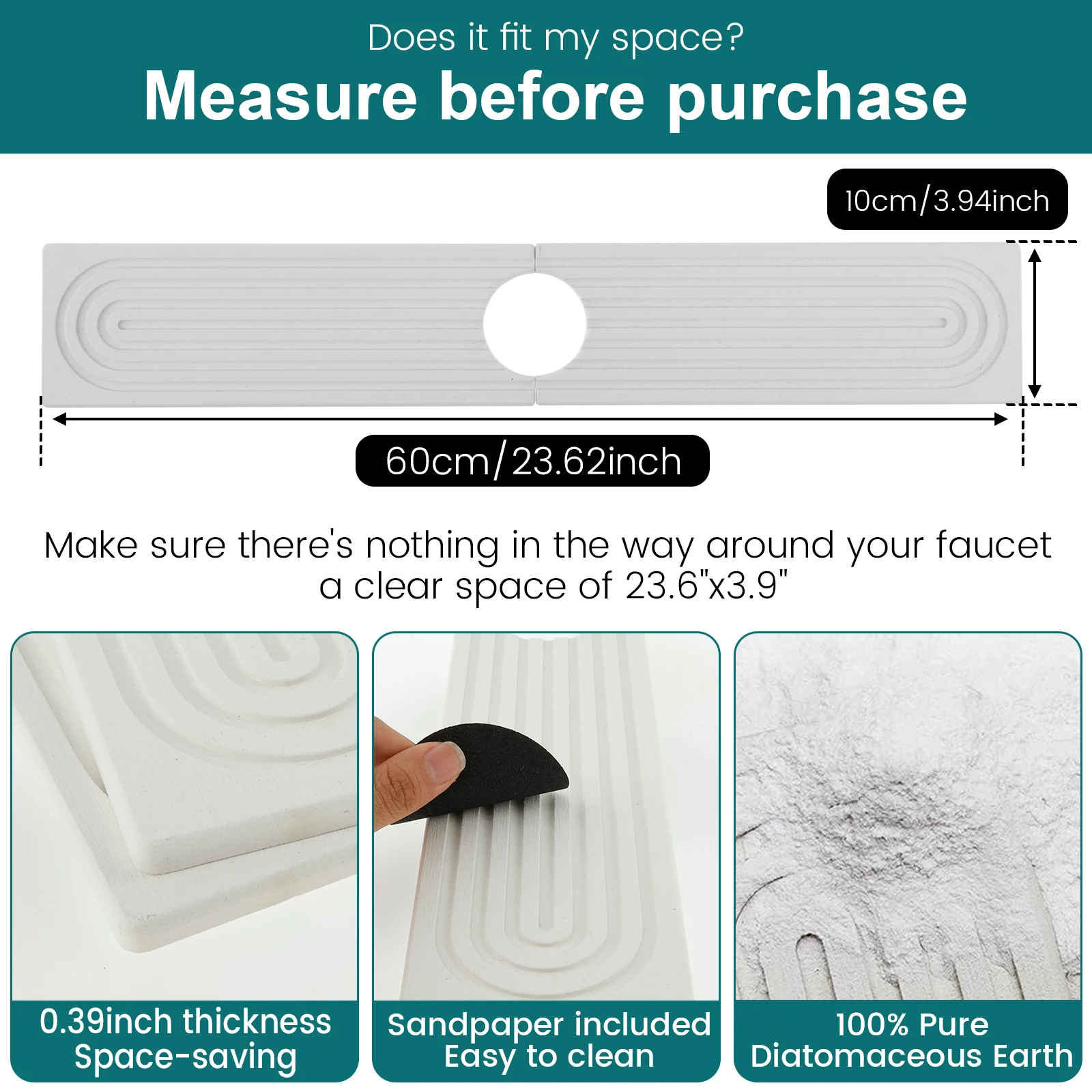 Faucet Mat for Kitchen Sink Water Absorbent Stone Sink Tray Fast Drying Sink Faucet Diatomite Mat for Bathroom Countertop