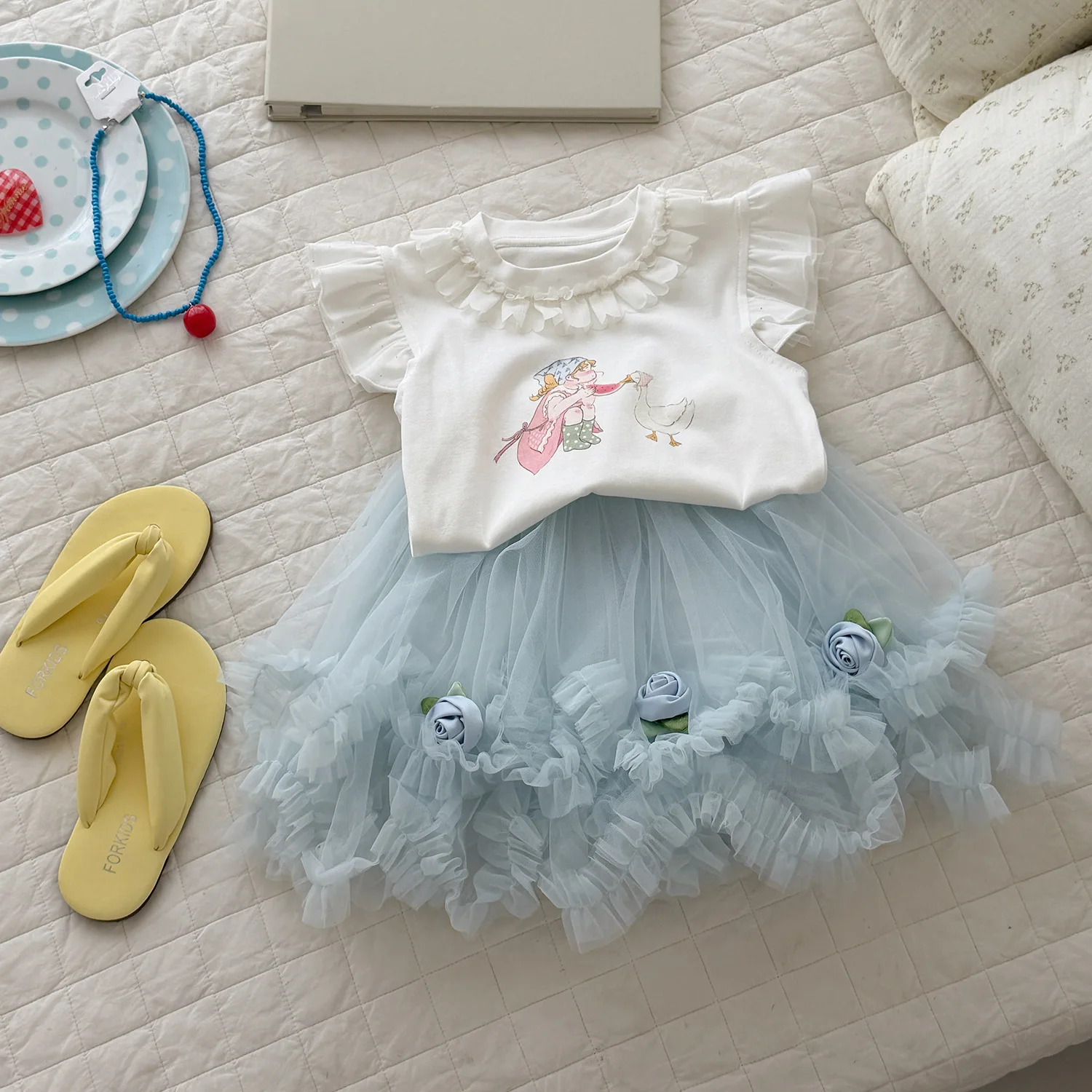 2026 Summer New Girls Skirt Western Style Mesh Skirt Baby Girl Princess Sweet Three-dimensional Flower Skirt