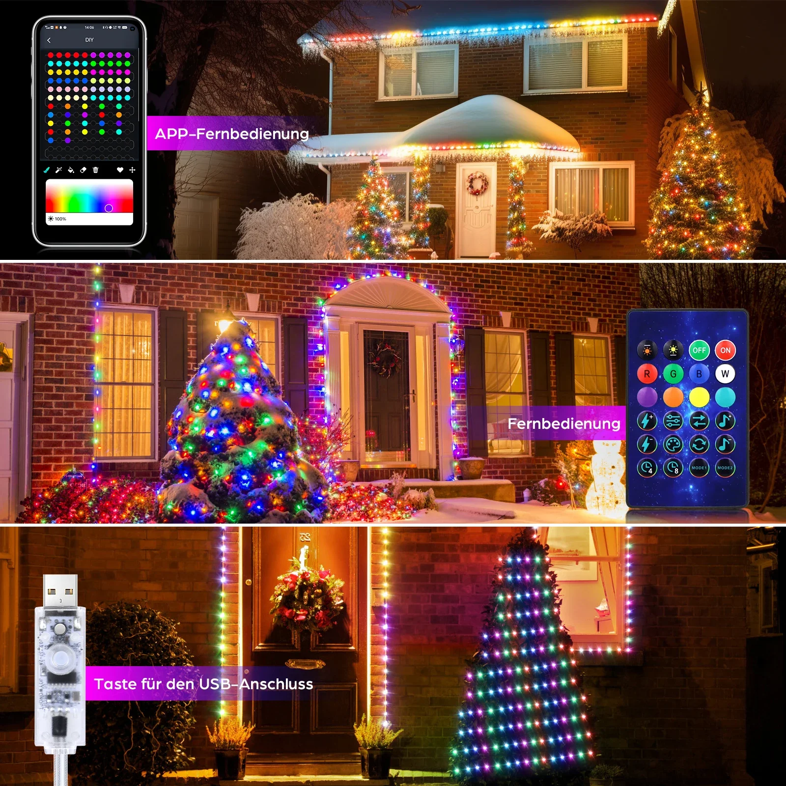 20M RGB LED Christmas Tree Lights String Lamp Outdoor Bluetooth App Remote Control Garland Fairy Lights Room Decoration