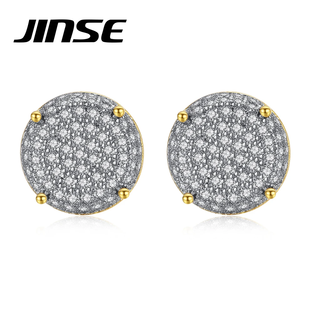 JINSE Punk Iced Cubic Zirconia Luxury Studs Classic Round Shape Brilliant Earrings for Women Fashion Picercing Aceessories Gifts