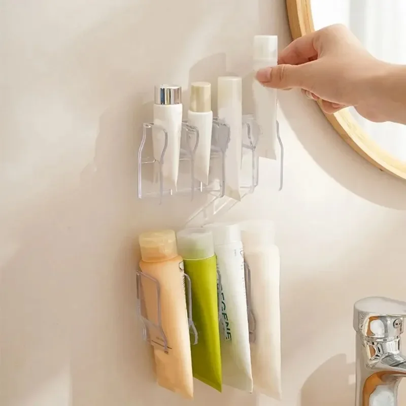 5-grid Wall Mounted Facial Cleanser Storage Rack Waterproof Toothpaste Storage Space Saving Hand Cream Rack Bathroom Accessories