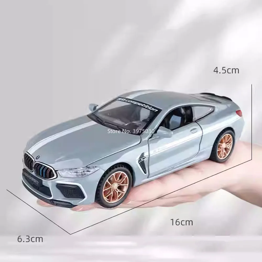 1:32 BMW M8 Toy Alloy Cars Diecast Model Wheel Pull Back Vehicle with Light Music Miniature Sports Car for Boys Decoration Gifts