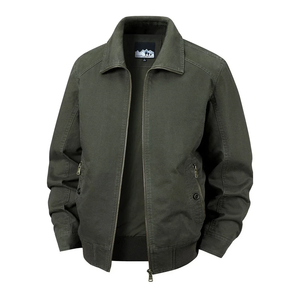 100% Cotton Casual Work Jackets For Men Turn Down Cargo Outwear Spring Autumn Mens Coats Black Brown Khaki jacket