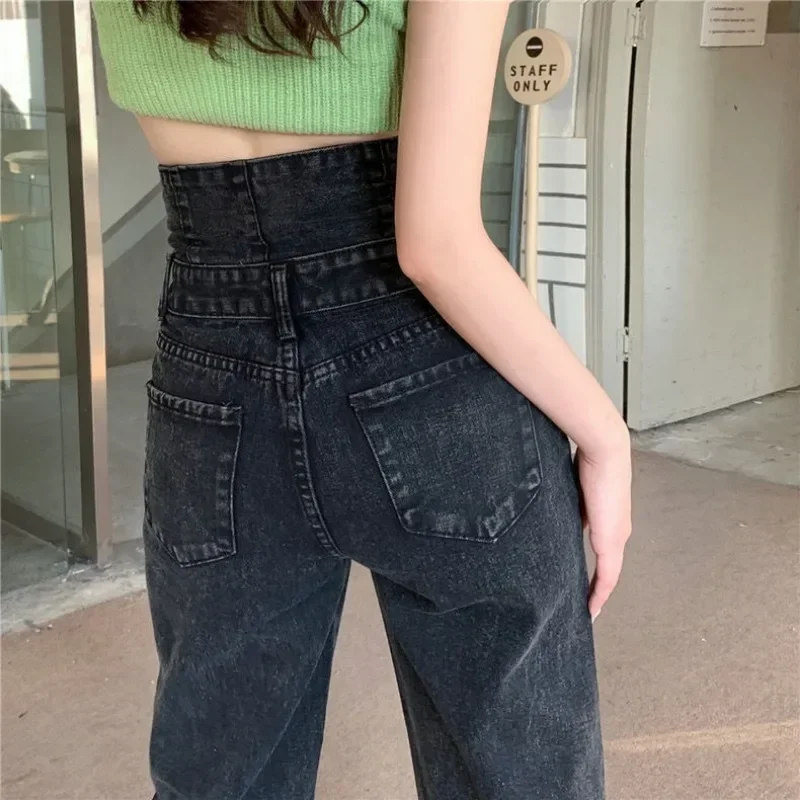 Straight Jeans Women High Waist Vintage Denim Y2k Casual Full Length Korean Spring Fall Ins Fashion New Streetwear Female Retro