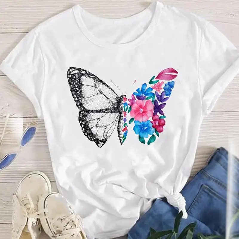 Women Clothes Bike Flower Sweet New 90s Fashion Lady Short Sleeve Print Tops O-neck Tees Female Summer Tshirt Graphic T-Shirt