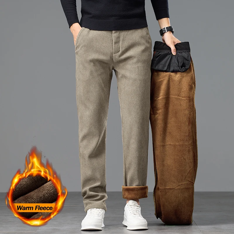 

Вельветовые бархатные теплые брюки, мужские зимние утолщенные удобные прямые модные повседневные плюшевые бархатные брюки в корейском стиле