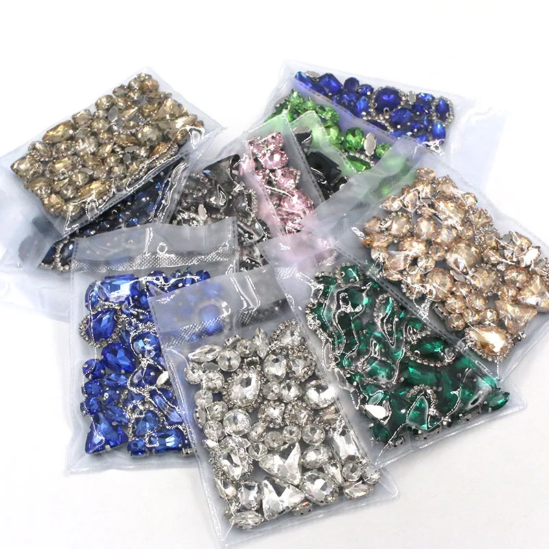 New Arrival Mix Size Mix Shape Cup Chain Rim Crystal Stones Gold Claw Setting Glass Rhinestone Sewing Clothing Accessories