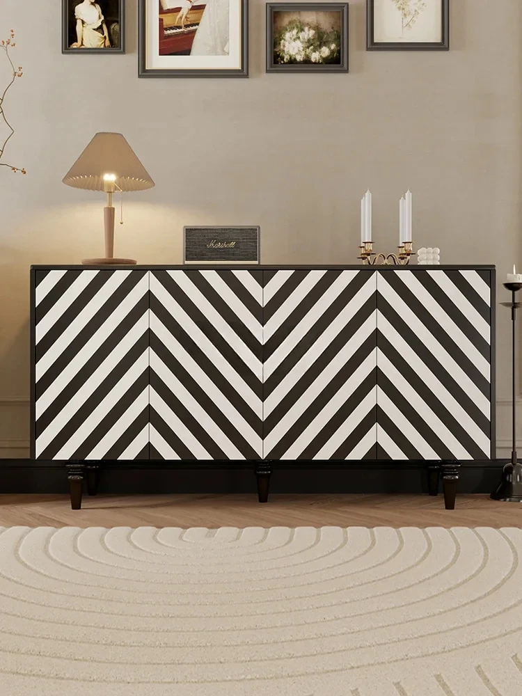 

Light luxury modern porch cabinet household small apartment solid wood zebra pattern locker