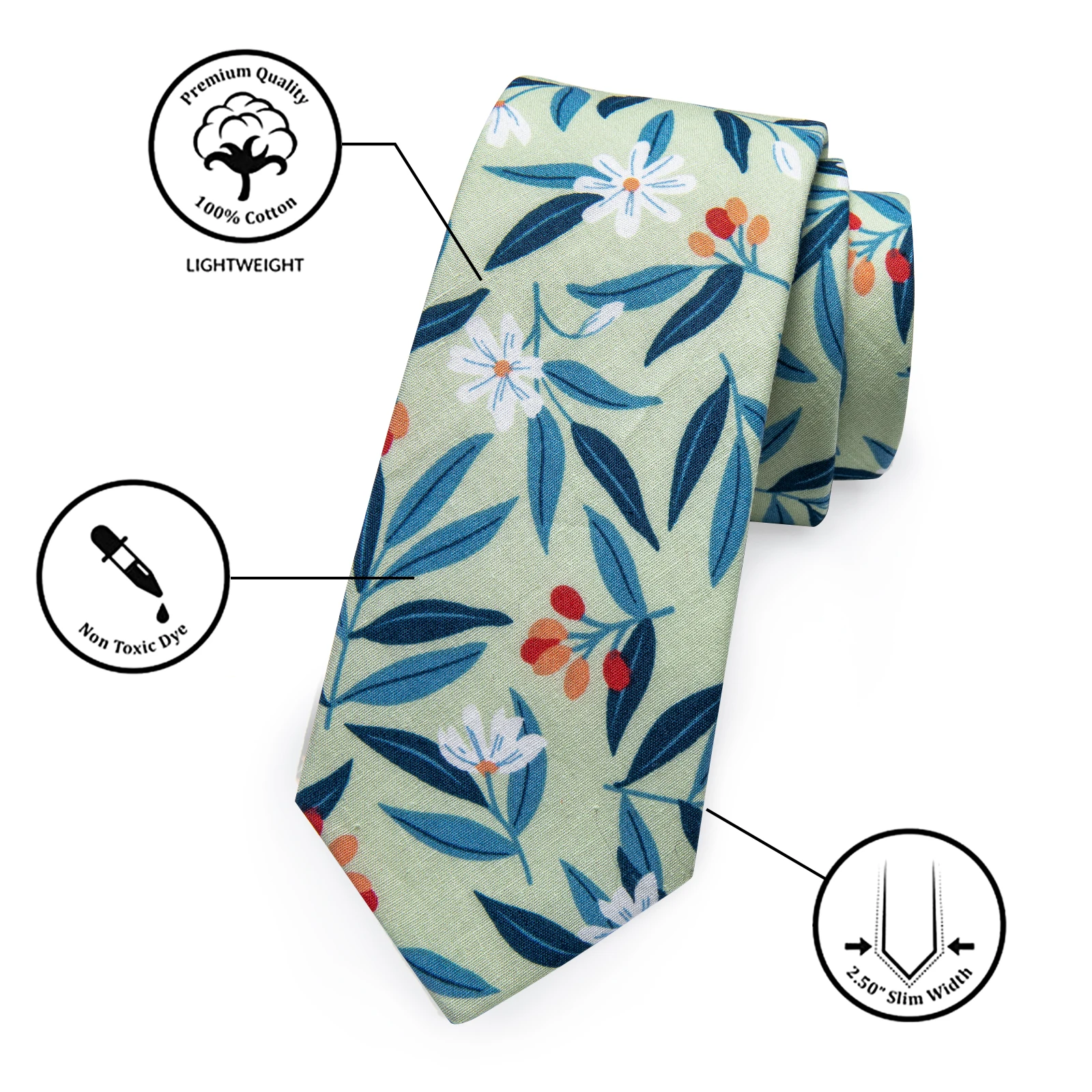 Luxury Green Floral Men\'s Tie for Wedding Blue Leaves Pattern Necktie for Man Pocket Square Clip Set corbatas para hombre Gifts