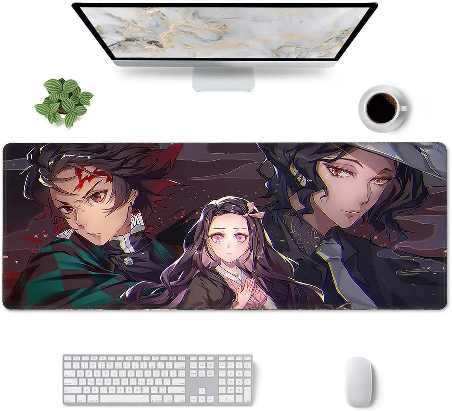 Demon Slayer Large Gaming Anime Mouse Pad for Computer Non Slip Rubber with Stitched Edge 11.8 X 31.5 inch for Home Office Work