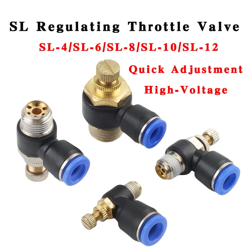 

5PCS SL Series 90° Pneumatic Brass Flow Control Valve Push-In OD 4-12mm Quick Release Throttle for Air Systems Regulating Valve