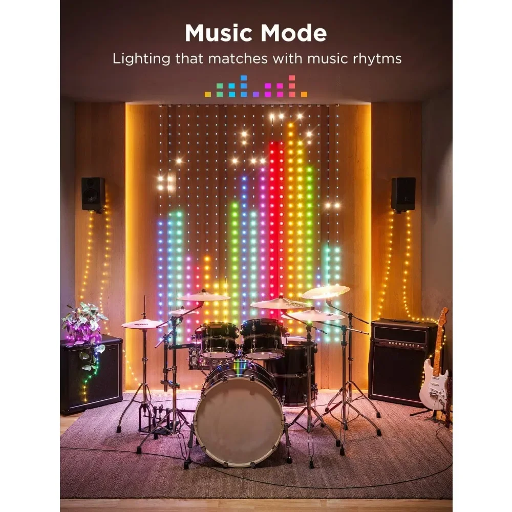 Inteligente LED Curtain String Lights, parede luzes dinâmicas, cor mudando, DIY, quarto, vivendo