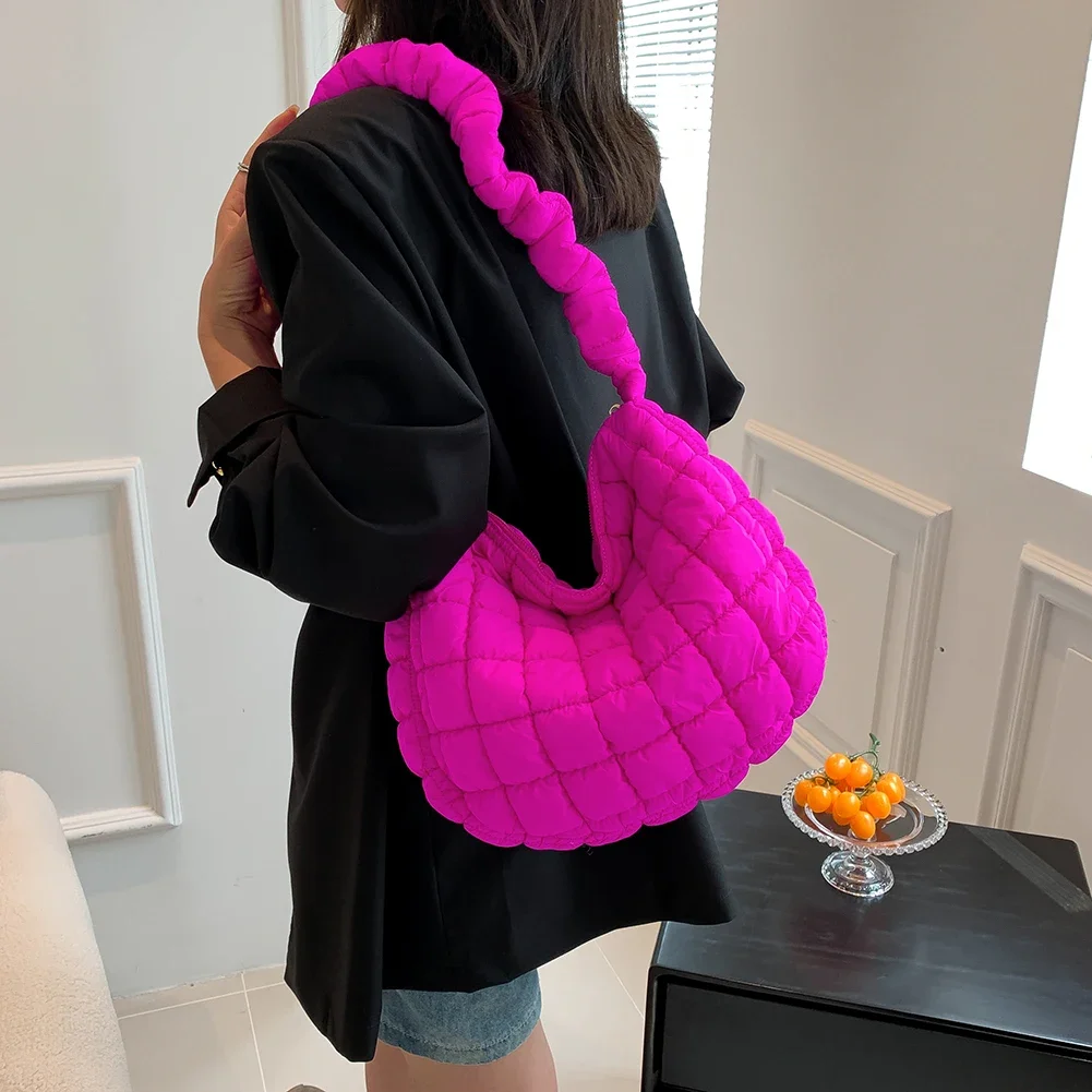 Lattice Pattern Shoulder Crossbody Bags Pleated Bubble Handbags Women Large Capacity Tote Bags Padded Ladies Quilted Shopper Bag