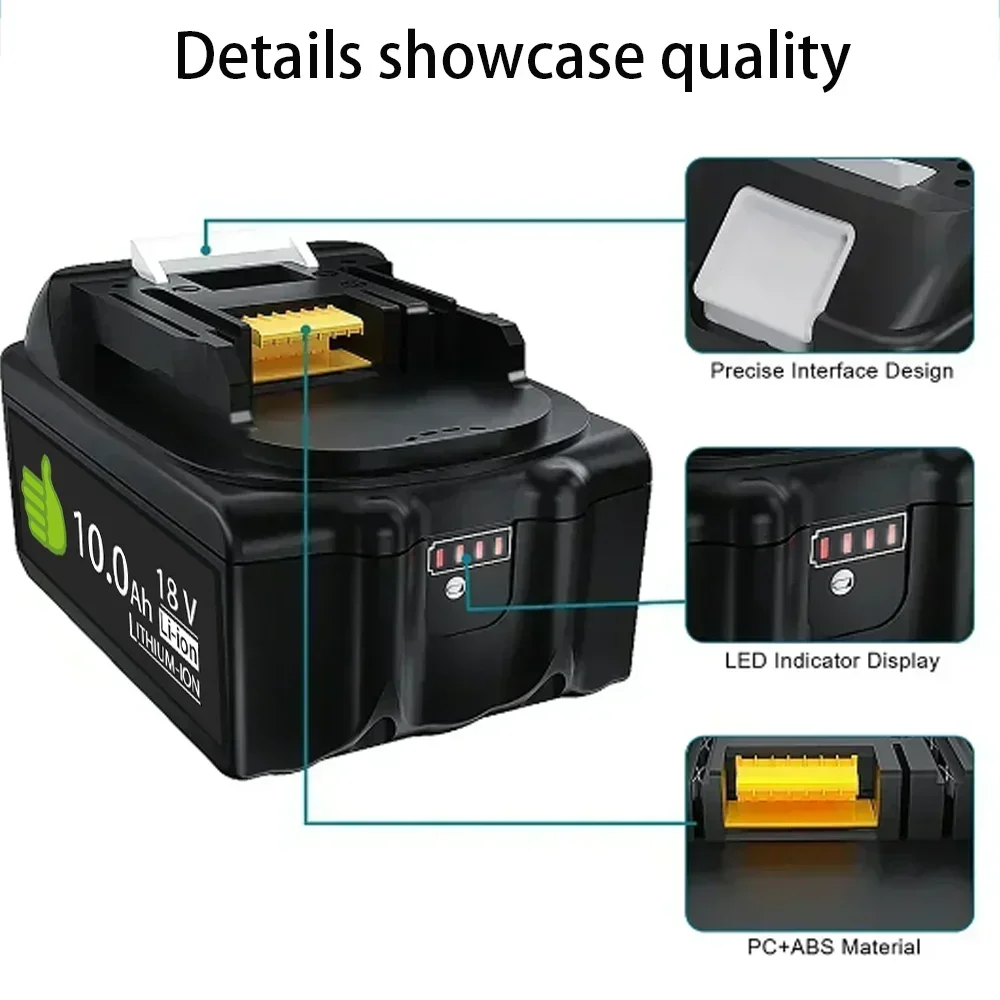 Makita Original Lithium ion Rechargeable Battery 18V 10000mAh 18v 10.0Ah drill Replacement Battery BL1860 BL1830 BL1850 BL1860B