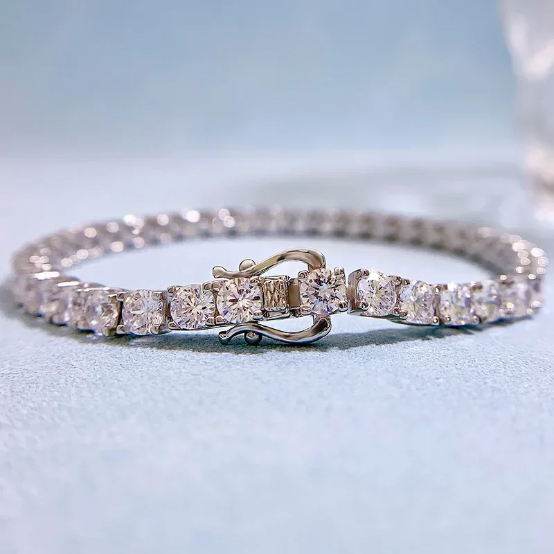 100% 925 Sterling Silver 0.4ct High Carbon Diamond Fashion Super Flash Tennis Bracelet Fine Jewelry Gift Wholesale