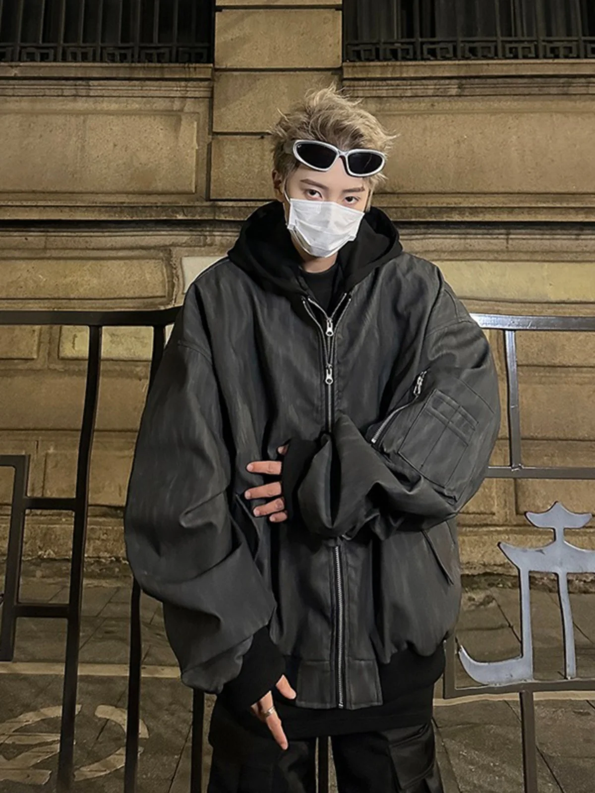 

American Retro Leather Jaet Men's Spring Autumn Motorcycle Sle Fake Two-Piece Design Sense Cool Streetwear Hoodie