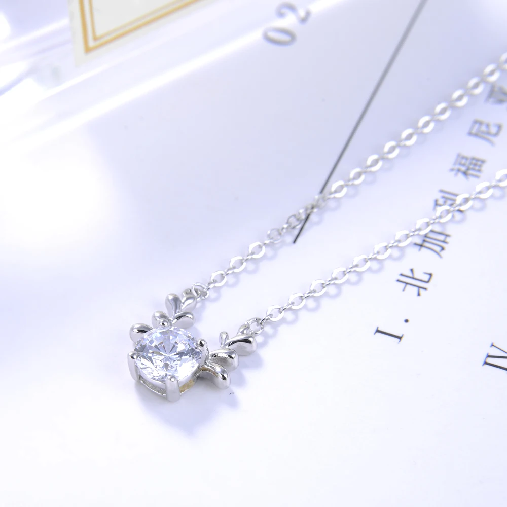 

925 Silver Dainty Antler Choker for Women with Single Zircon Pendant Slim Collar Fashion Jewelry Clavicle Accessory Gift