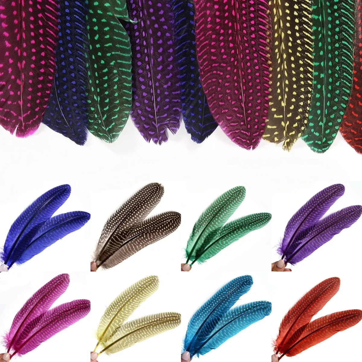 50pcs Spotted Feathers Guinea Fowl Wing Feathers 6-8 inch Bulk for Craft Clothing Jewelry DIY Decoration