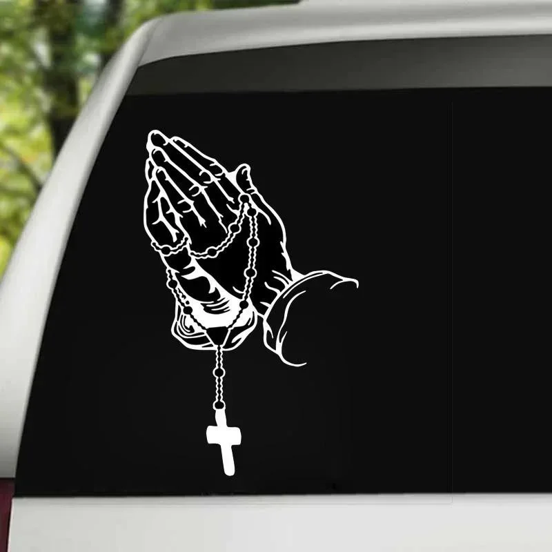 1pc Car Fashion Sticker Praying Hands and Rosary Sticker Auto Styling Window Glass Motorcycle Vinyl Decal Car Stickers