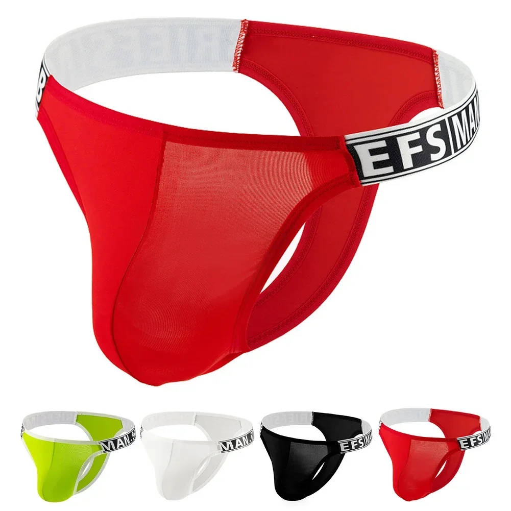 กางเกงในจีสตริงเซ็กซี่ของผู้ชายเย้ายวนสําหรับดึงดูดใจสีแดงเอวต่ําและผ้านุ่ม