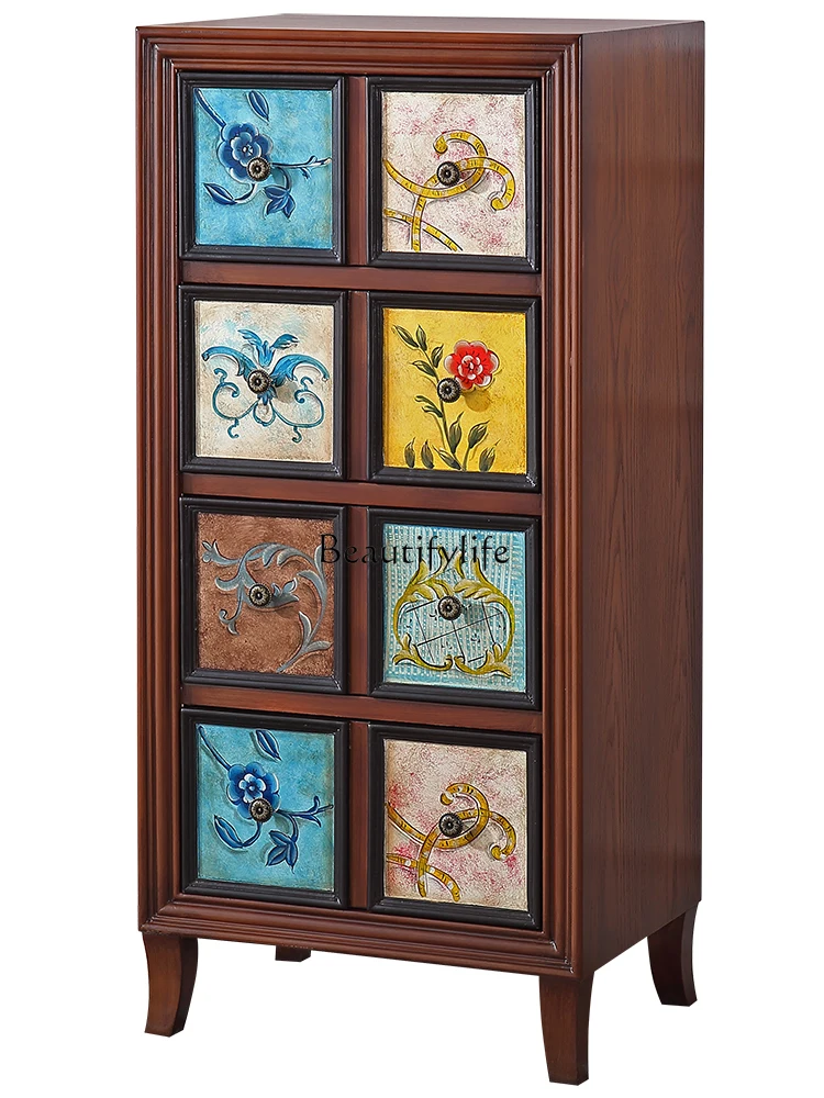 

American Country Hand-Painted Living Room Entrance Cabinet Mediterranean Living Room Bedroom Storage Cabinet