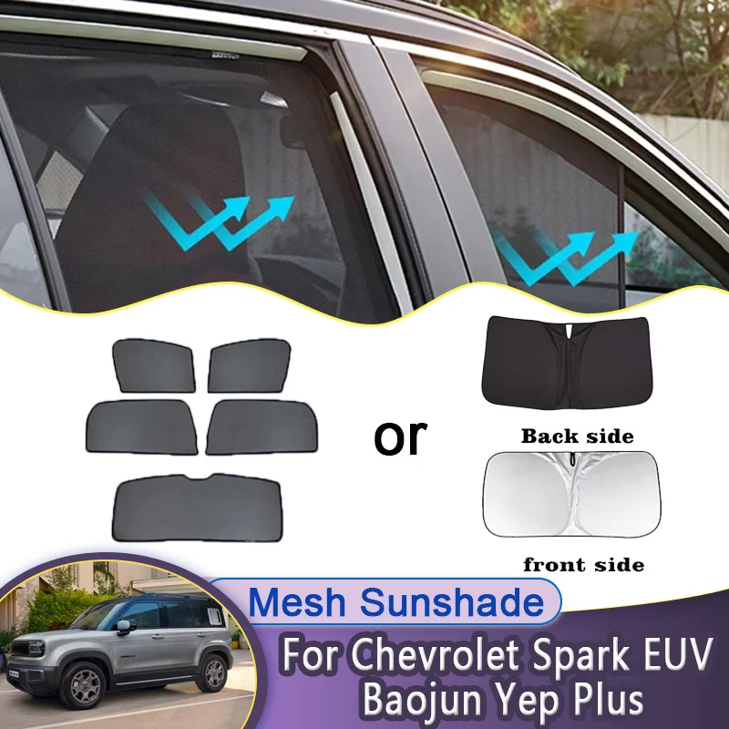 

For Chevrolet Spark EUV Baojun Yep Plus 2025 2026 Car Mesh Sunshade Magnetic Window Sun Visor Curtains Stickers Auto Accessories
