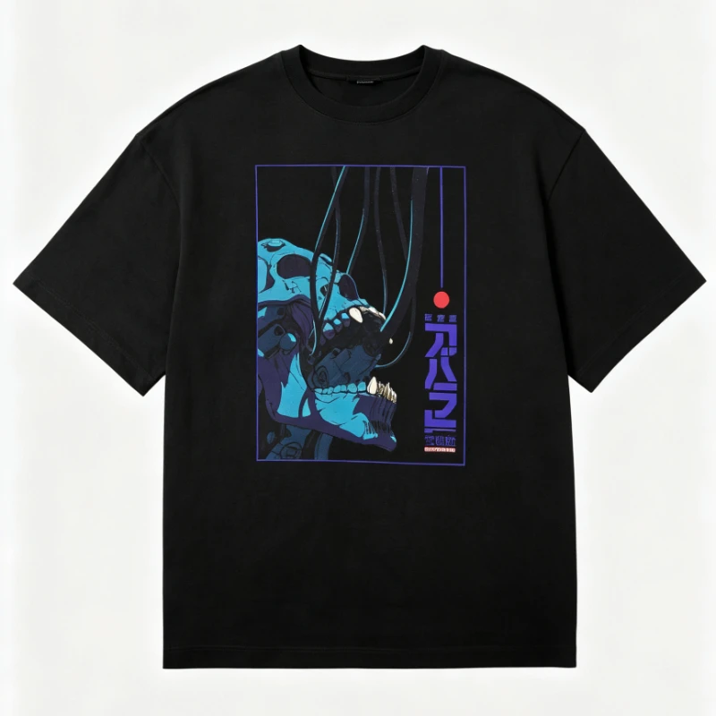 Vintage Cyberpunk Mechanical Skull T‑Shirt Men Women Japanese Retro Anime Art Print Short Sleeve O‑Neck Casual Street Tops