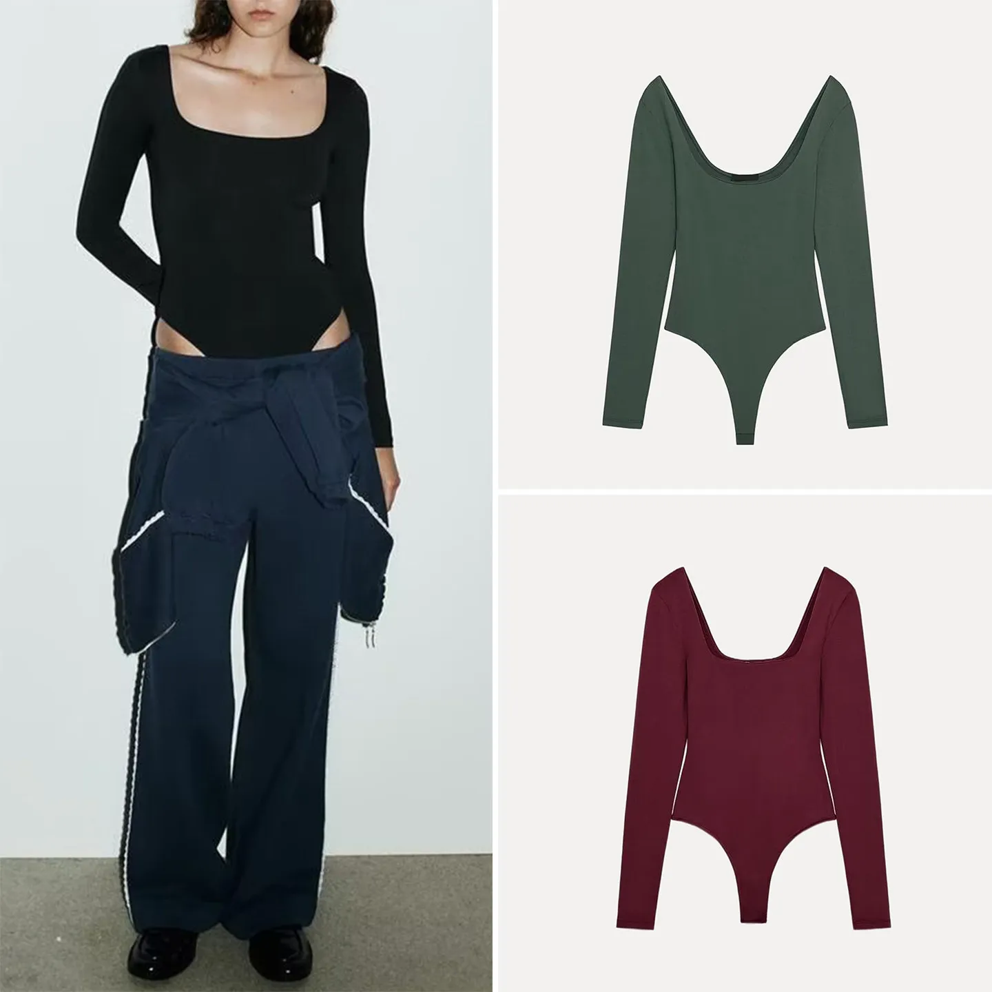 

Женский модный комбинезон Z с квадратным вырезом, длинными рукавами, высокой талией и прямыми брюками, Зима 2025