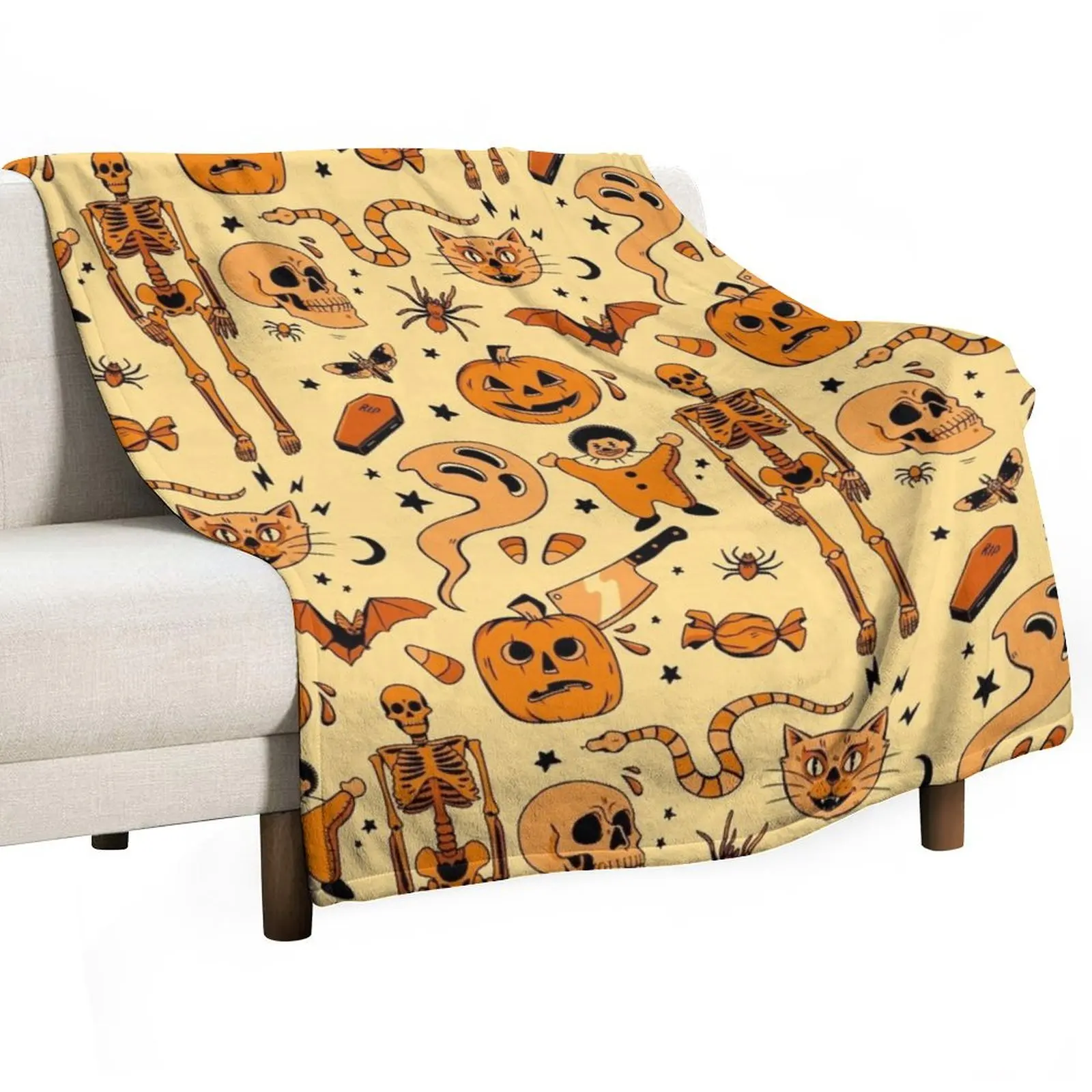 Old School Halloween Throw Blanket Luxury Designer Soft Big Bed Warm Tourist Travel Blankets
