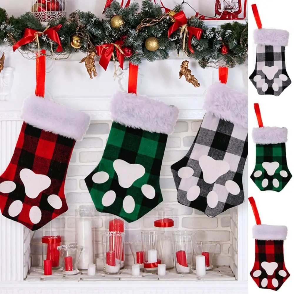 Creative Non-woven Fabric Dog Claw Socks Black Decorative Christmas Storage Sock Hanging Red Christmas Tree Pendant Fireplace