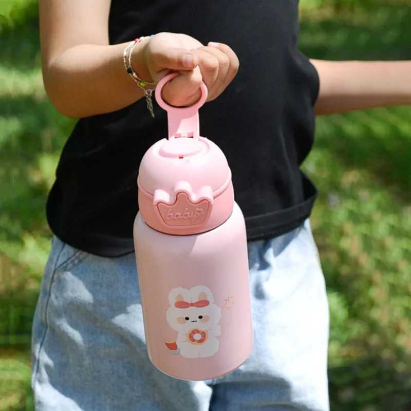 480ml Kids Thermos Bottle Cute Children's Thermal Water Bottle with Straw Stainless Steel Thermos Mug for Kid Portable Water Cup view 6