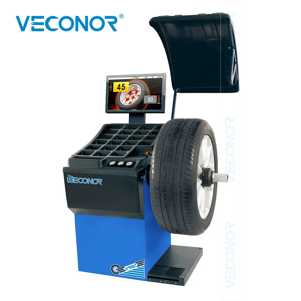 V982 Super Automatic LCD Car Wheel Balancer CE Automatic Distance & Diameter Input Sonar Rim Width Input Pneumatic Lock Shaft