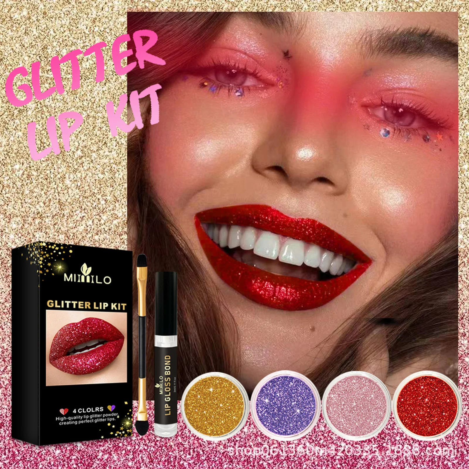 Glitter Lip Kit Long Lasting Waterproof Stay Golden Cosmetics Gloss Lipstick 4 Colors Glitter Powder Diamond Shimmer Metallic