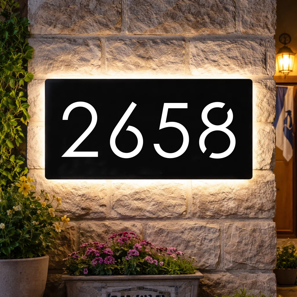 LED Light Personalized House Number Sign Acrylic Modern Home Wall Backlit Outdoor Illuminated Plate 3D Digital Address Plaque