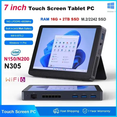 SZBOX S7 12th Gen Intel N150/N200/N305 7 inch Touch Screen Tablet PC Windows 11 LPDDR5 16GB Wifi6 BT5.2 Portable Pocket Mini PC
