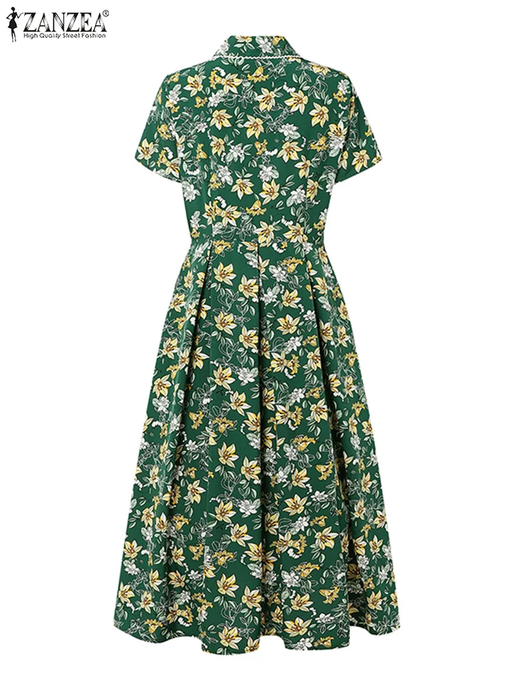 ZANZEA Bohemian Floral Printed Dress Women Summer Midi Sundress 2025 Vintage Office Ladies Vestidos Casual Lapel Neck Robe Femme