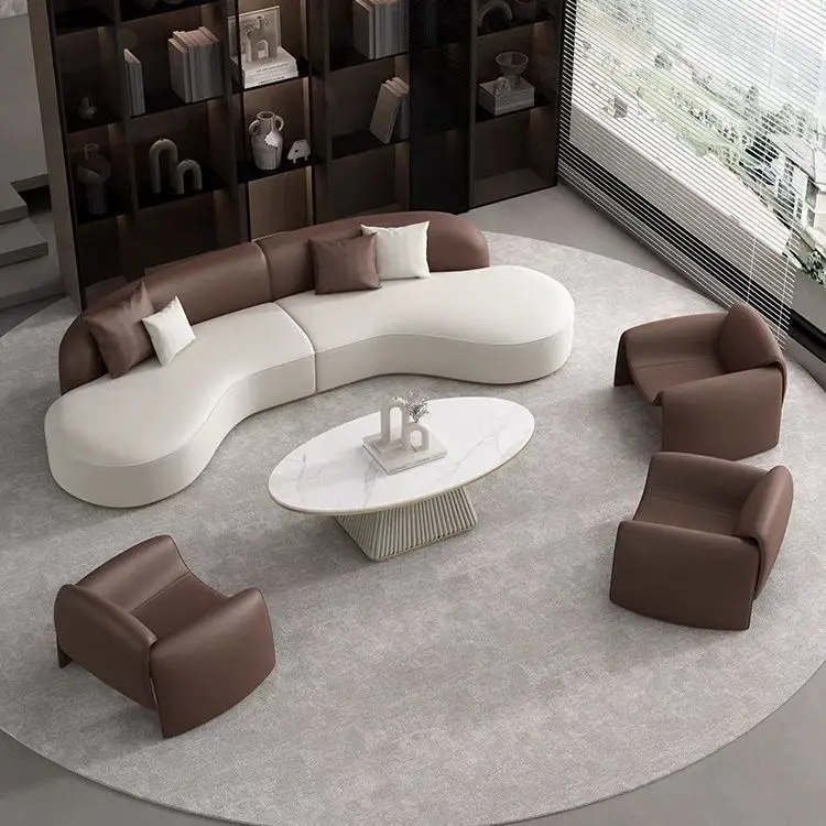Business reception room negotiation guest area sofa = three-person office coffee table first floor cow double arc model
