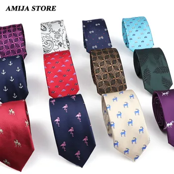 Casual Tie For Men Feather Balloon Flamingos Monkey 6cm Necktie For Wedding Bussiness Male Narrow Tie Skinny Office Accessories