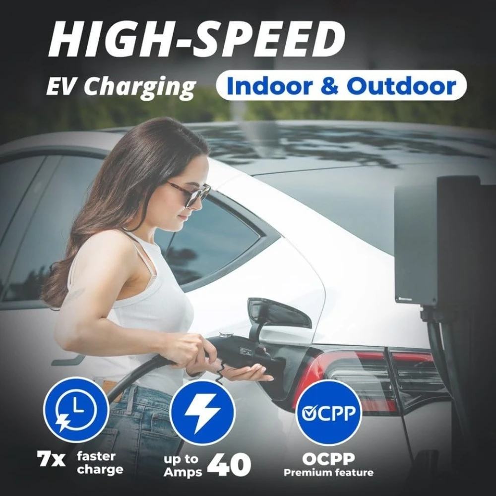 

Портативное зарядное устройство Mini Connect Level 1-2 для электромобилей, 40 А, сертифицировано UL, для использования внутри и вне помещений, зарядная станция для автомобилей, вилка NEMA 14-50, кабель 25 футов