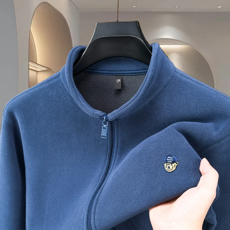 

Осень и зима, новый изысканный кардиган на молнии с вышивкой, высококачественная мужская бархатная теплая и удобная куртка с воротником-стойкой, топ