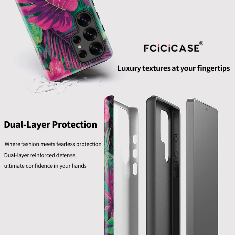 Funda de teléfono Fcicicase con hojas para Samsung Galaxy S24 S23 S20 FE Plus S25 Ultra A36 A56 A26 A16 5G, funda acrílica a prueba de golpes para PC