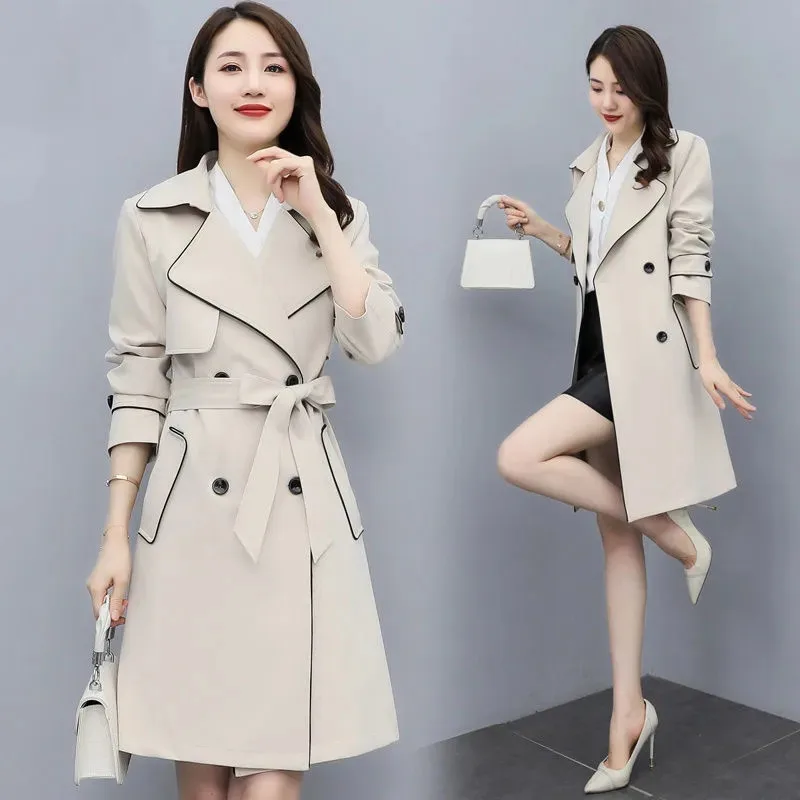 

2023 Spring Autumn Trench Coats Women Slim Double Breasted Ladies Trench Coat With Belt Long British Style Windbreakers Femmino